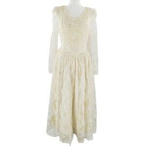 Vtg Jessica McClintock Prairie Vintage Bridal Ivory Lace Wedding Dress NWT 9/10